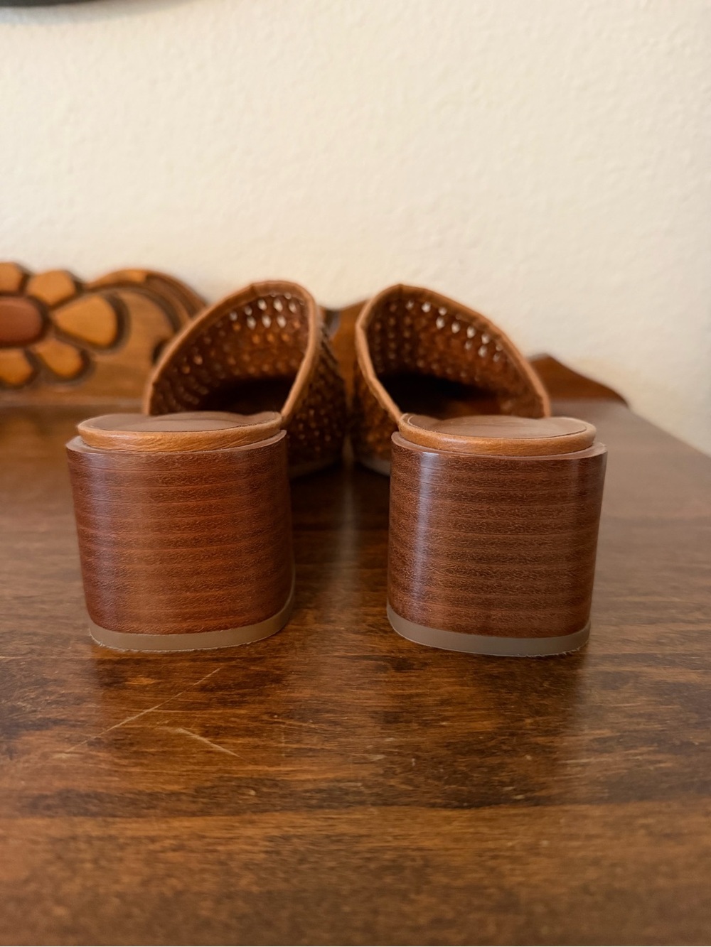 Franco Sarto Woven Leather Mules in Cognac Brown - Picture 6 of 10